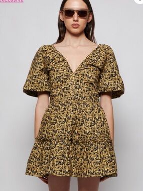 NWT LHD La Tagliata Dress Black Gold Mermaid Puff Sleeve Mini Dress Size 8